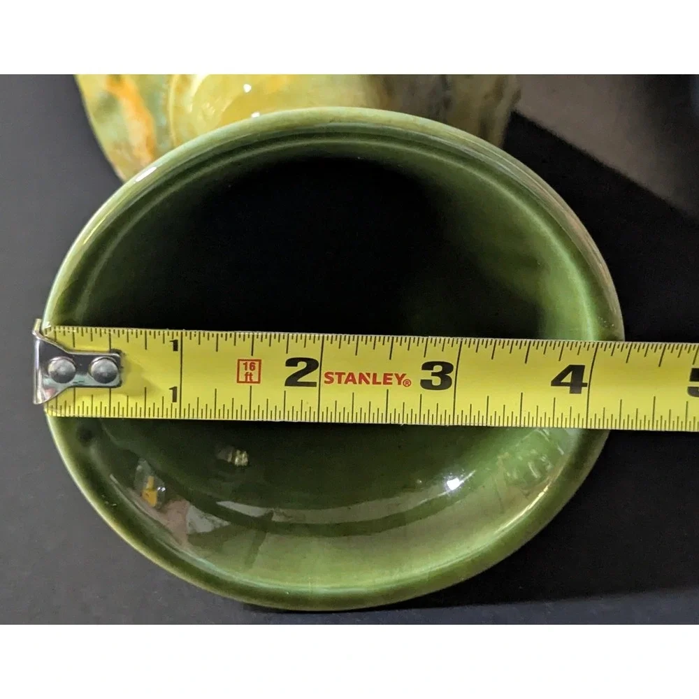 Vtg Haeger Baluster Vase Raised Acanthus Leaves Glossy Yellow & Green Drip Glaze